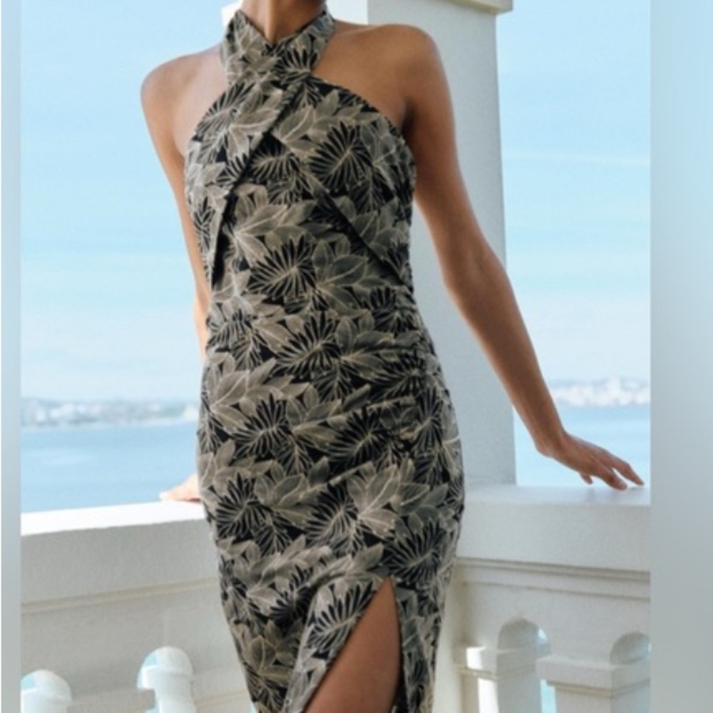 ZARA EMBROIDERED LEAF MIDI DRESS - Size L